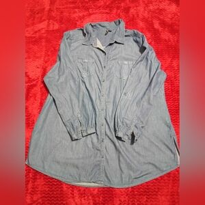 New Directions  Dark Blue Long Sleeve Mini Shirt Dress.